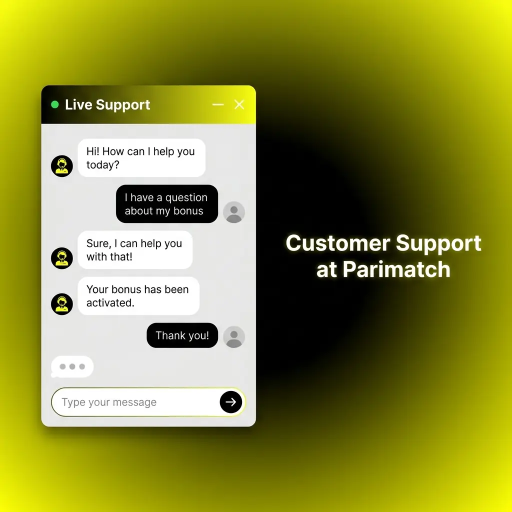Parimatch customer support options including live chat, email, Telegram, and FAQ centre available 24/7