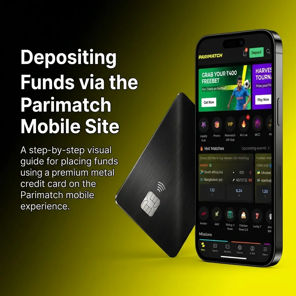 Parimatch mobile site deposit guide showing UPI, PhonePe, and Paytm payment options with minimum INR 300 deposit steps