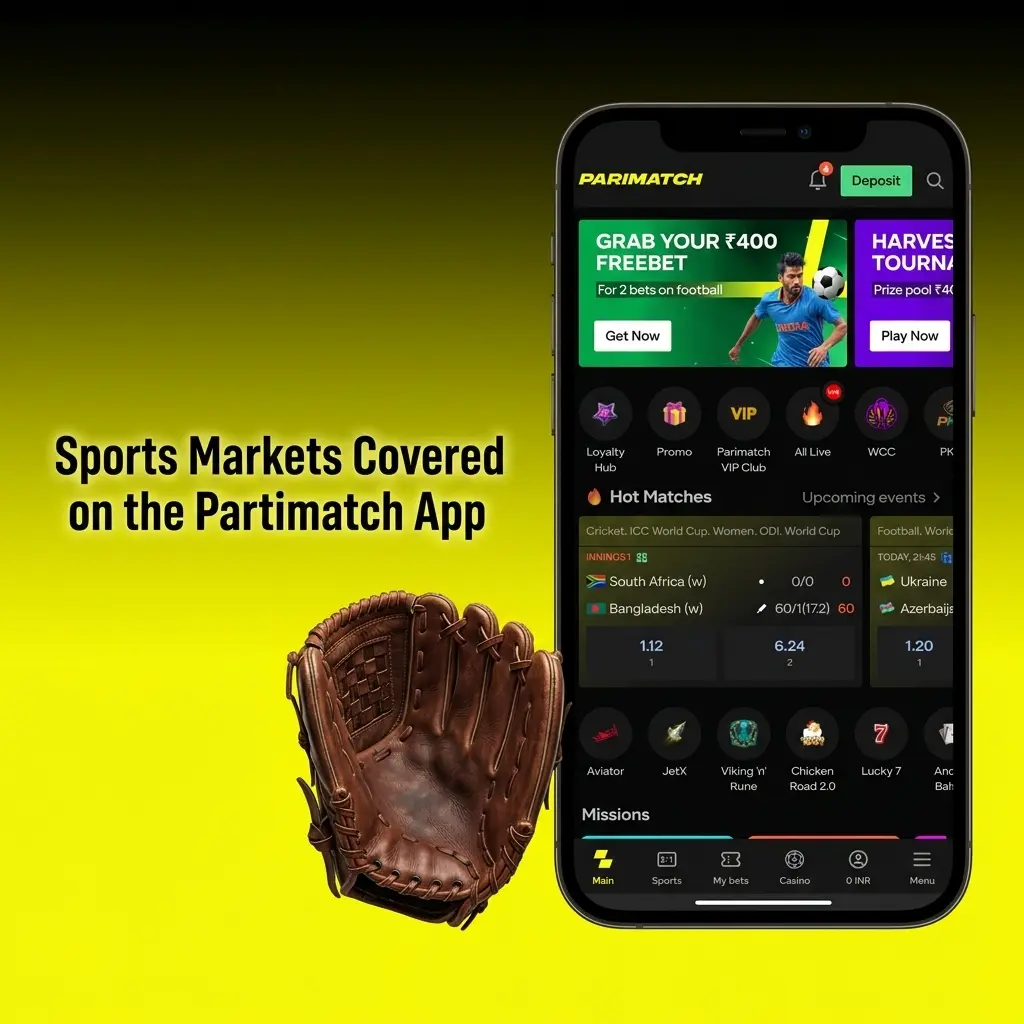 Parimatch app sports markets including cricket, football, kabaddi, tennis, basketball, and esports for Indian bettors