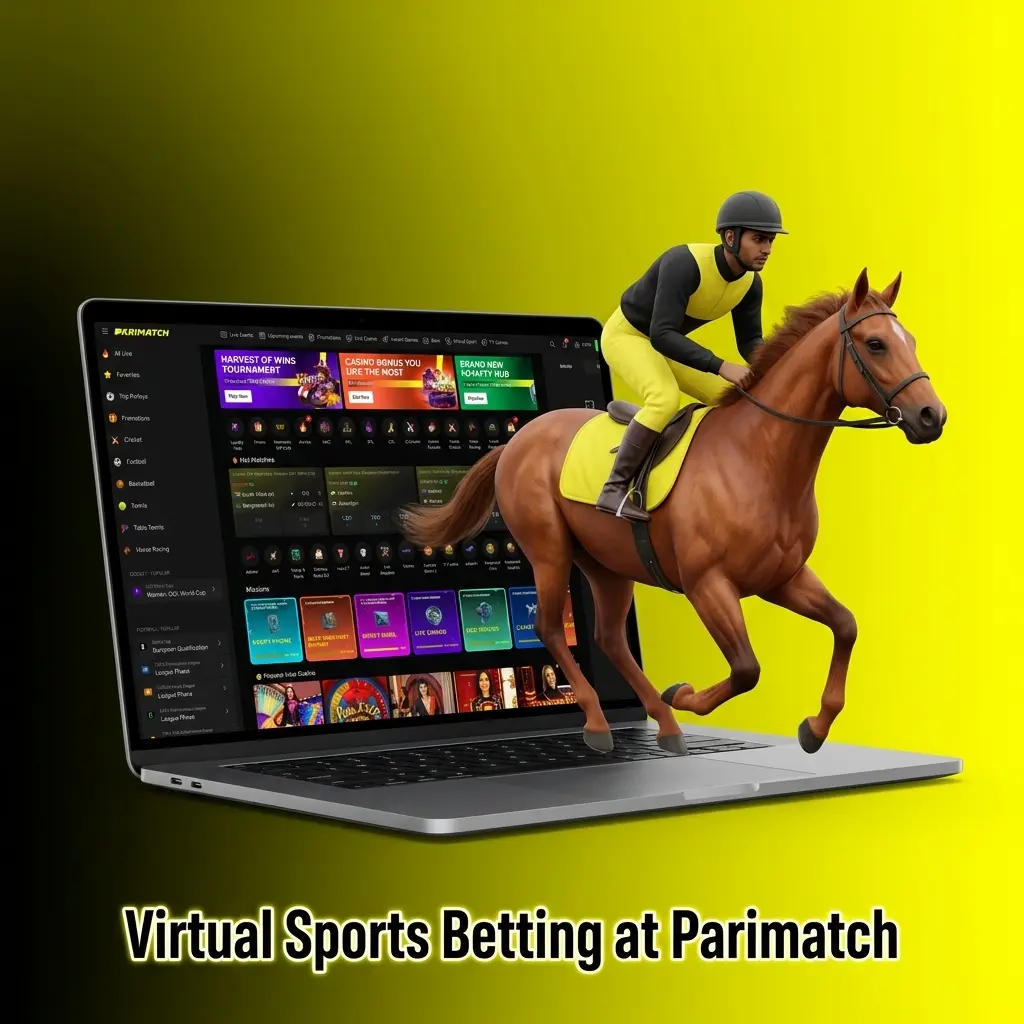 Virtual sports betting on Parimatch India featuring cricket, football, horse racing and basketball available 24/7